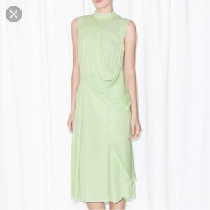 NWT & Other Stories Green Sleeveless Dress Asymmetrical Cinched Pastel Midi 6